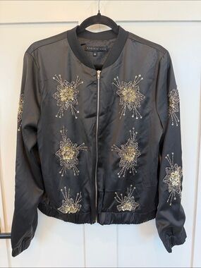 Endless Rose Black Bomber Jacket with Gold Sequin Starburst Embroidery